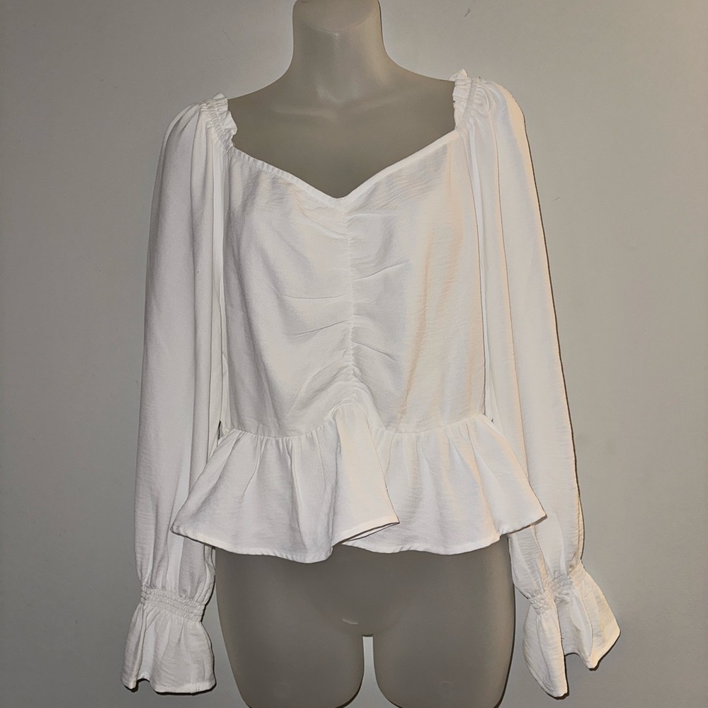 Altar'd State White Ruffle Crop Top Long Sleeve Large NWT